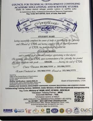 Specimen CTDS accredited course certificate